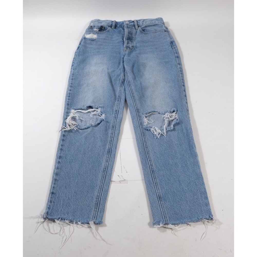 PacSun Jeans Womens 24 Blue Ultra High‎ Rise Slim Straight Distressed Raw Hem